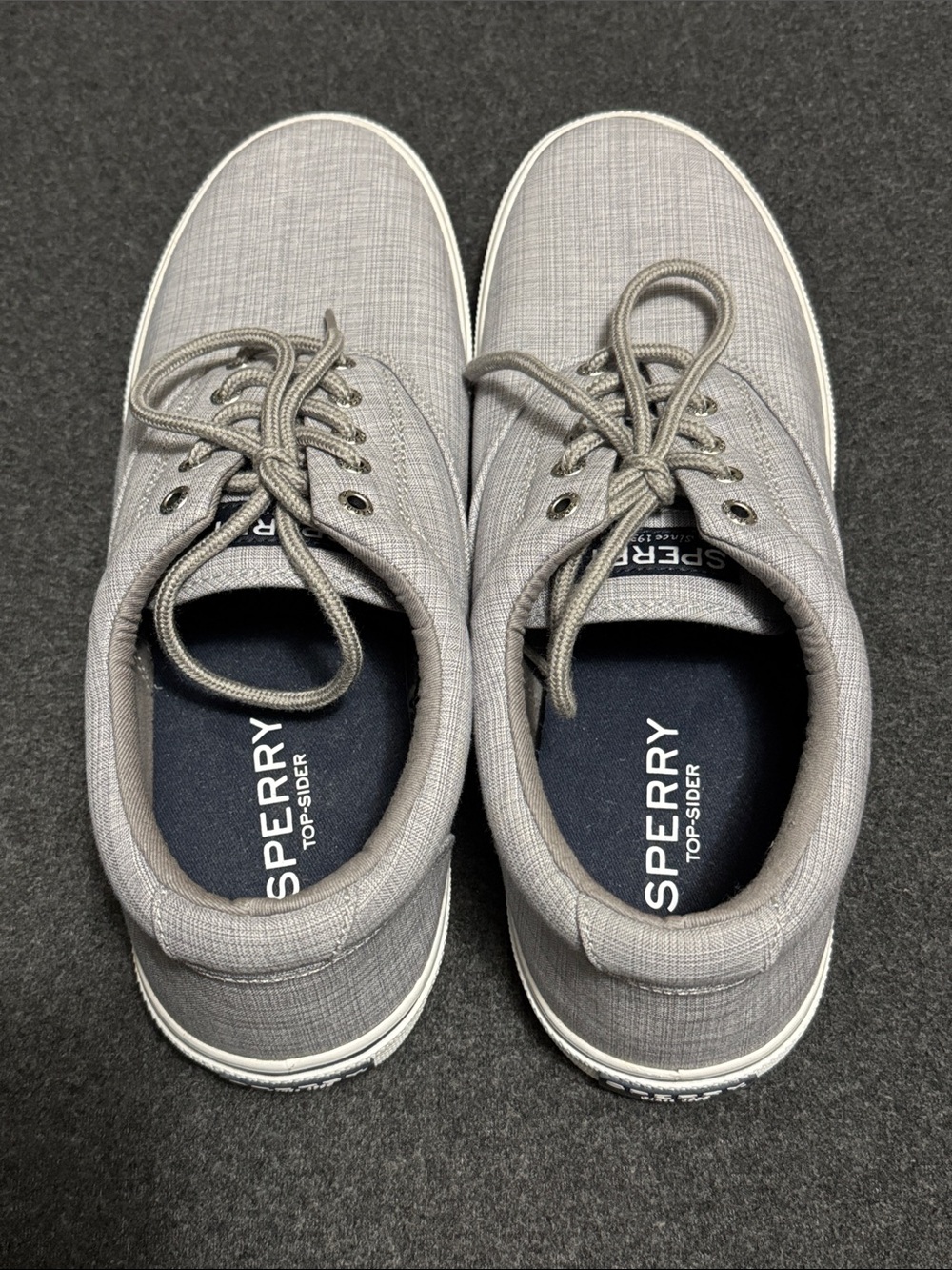 Sperry Men's 12 Light Gray Canvas Lace-Up Boat Shoes